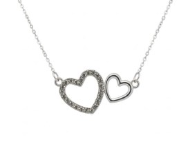 Dije Esmaltado Doble Corazón Plateado con Strass Doble Agarre x 5 Unidades